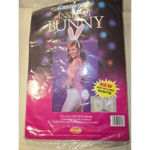 Fun World Instant Bunny Costume Set Vintage White Pink Ears Tail Bow Tie 9130‎